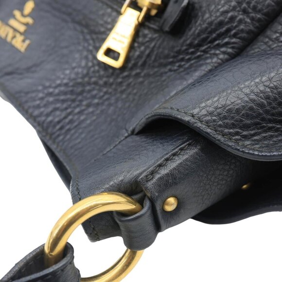 Prada  Vitello Daino Front Zip Leather Hobo Bag Black - Picture 7 of 16